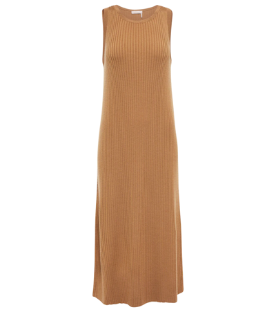 Chloé Ribbed Wool And Cashmere-blend Midi Dress In Worn Brown