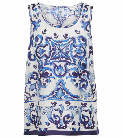 Dolce & Gabbana Printed Silk-twill Tank In Blue