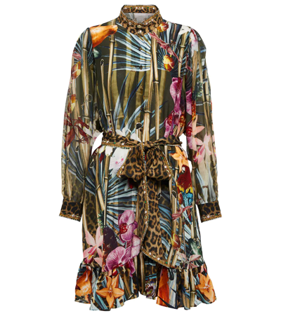 Camilla Floral Embellished Silk Shirt Dress In Opassport To Para