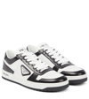 Prada Downtown Sneaker Aus Perforiertem Leder In Bianco+nero