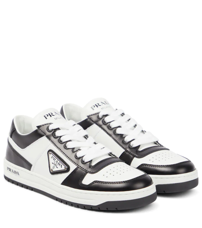 Prada Bicolor Leather Low-top Court Trainers In White