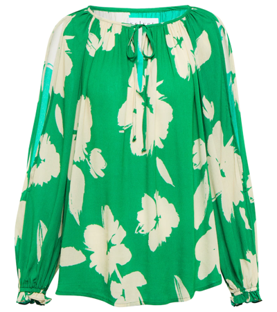 Velvet Vikki Split-sleeve Printed Cotton Blouse In Green