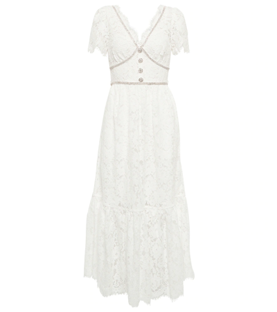 Self-portrait Ivory Organic Cotton Lace Diamante Trim Midi Dress In Colour