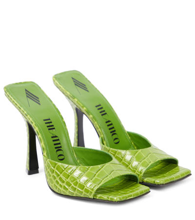 Attico 105mm Anais Croc Embossed Leather Mules In Green