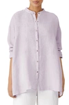 Eileen Fisher Band Collar Organic Linen Shirt In Wisteria