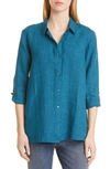 Eileen Fisher Organic Linen Long Sleeve Button-up Shirt In Reef