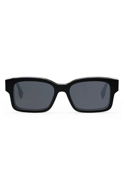 Fendi O Lock 53mm Rectangular Sunglasses In Black