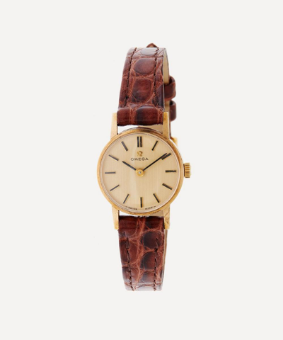 Designer Vintage 1970s Omega 9ct Gold Watch In Brown