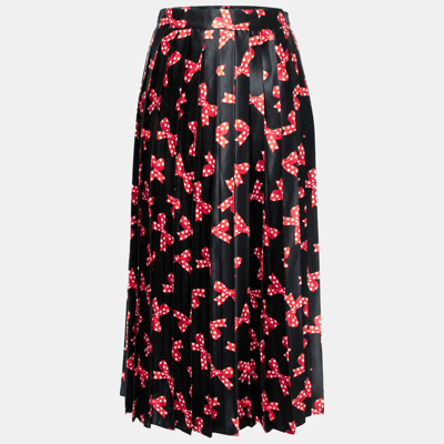 Pre-owned Love Moschino Black Bow Printed Satin Pleated Skirt S