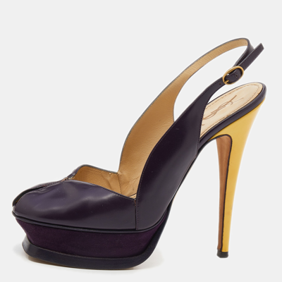 Pre-owned Saint Laurent Purple/yellow Leather Peep Toe Platform Slingback Sandals Size 38