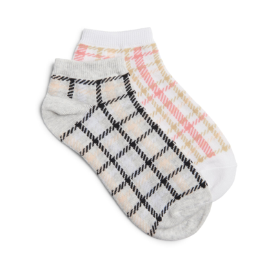 Clarks 2 Pack Plaid No Show In White