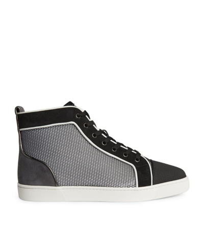 Christian Louboutin Louis Orlato Suede-trimmed Croc-effect And Woven Leather Sneakers In Black