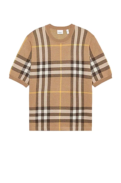 Burberry Wells Check Silk & Wool Piqué Short Sleeve Crewneck Sweater In Checked