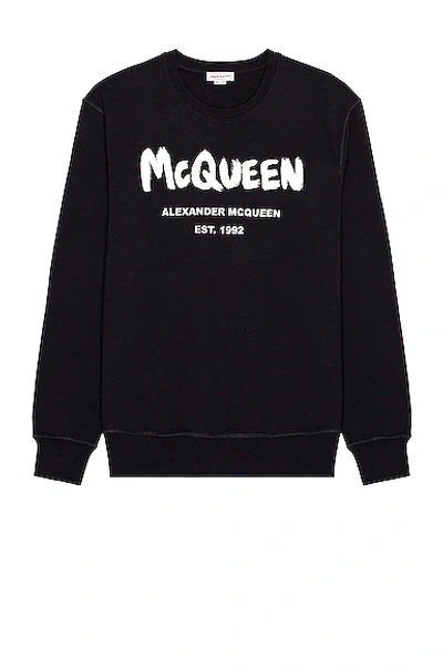 Alexander Mcqueen Graffiti Core Crewneck Sweatshirt In Black
