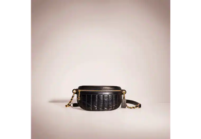 Coach Restored Chain Belt Bag With Quilting In Brass/black