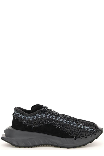 Valentino Garavani Grey Outdoor Crochet Low Top Sneakers In Black/grey