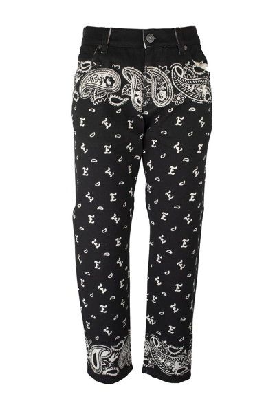 Etro Straight Trousers With Paisley Print In Black