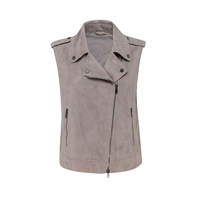 Brunello Cucinelli Sleeveless Leather Jacket In Grey