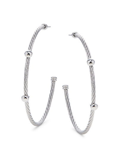 Alor Women's 18k White Goldplated Stainless Steel Cable Hoop Earrings