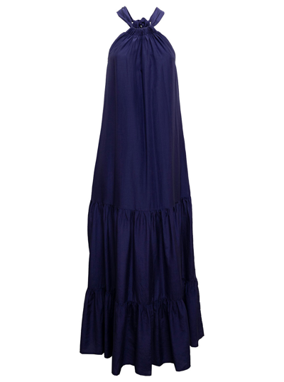 Douuod Woman's Blue Cotton And Silk Long Dress In Violet