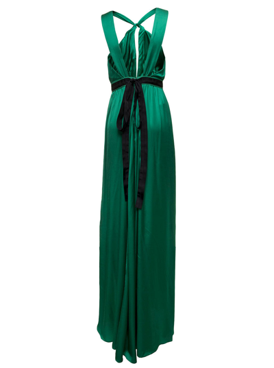 Pinko Womans Anguria Green Satin Long Dress In Caramel
