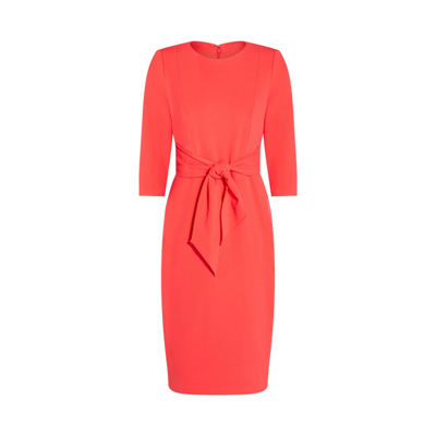 Adrianna Papell Tie Waist Crepe Sheath Dress In Vibrant Coral