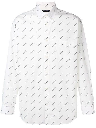 Balenciaga All-over Logo Shirt In White