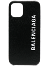 Balenciaga Logo Print Iphone 11 Leather Case In Black