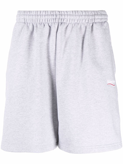 Balenciaga Embroidered Cotton Sweat Shorts In Grey