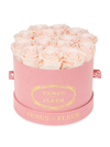 Venus Et Fleur Small Round Suede Box With Pure Blush Roses