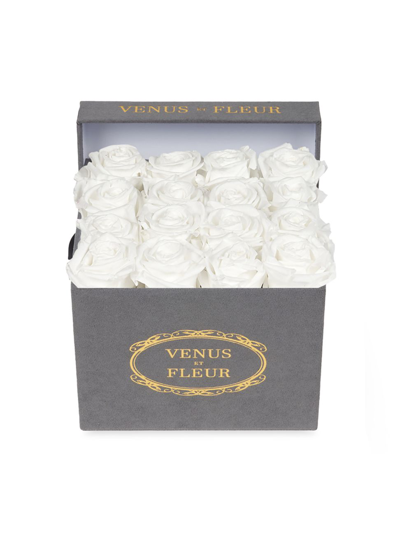Venus Et Fleur Small Square Suede Box With Pure Blush Roses