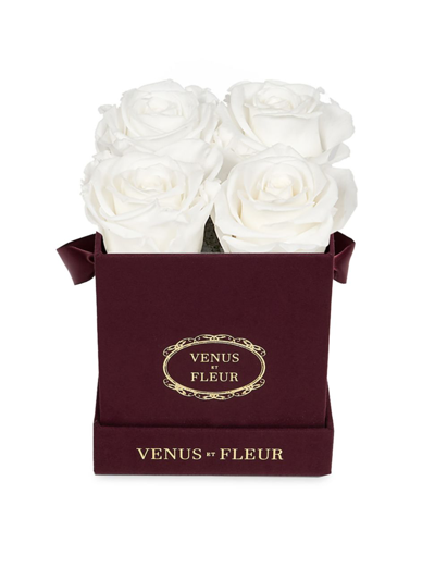 Venus Et Fleur Petite Square Merlot Suede Box With Pure Blush Roses