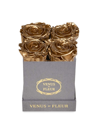 Venus Et Fleur Petite Square Suede Box With Pure Blush Roses