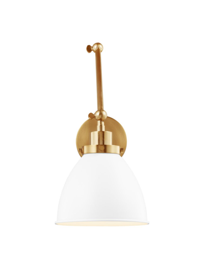 Chapman & Myers Wellfleet Double Arm Dome Task Sconce In Matte White Burnished Brass