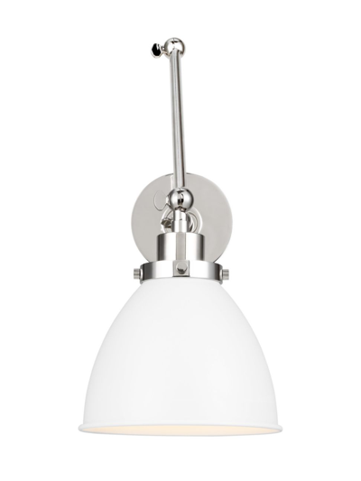 Chapman & Myers Wellfleet Double Arm Dome Task Sconce In Matte White Polished Nickel