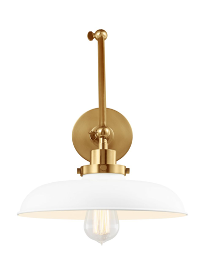 Chapman & Myers Wellfleet Double Arm Wide Task Sconce In Matte White Burnished Brass