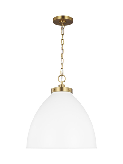 Chapman & Myers Wellfleet Large Dome Pendant In Matte White Burnished Brass