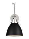 Chapman & Myers Wellfleet Double Arm Dome Task Sconce In Midnight Black Polished Nickel