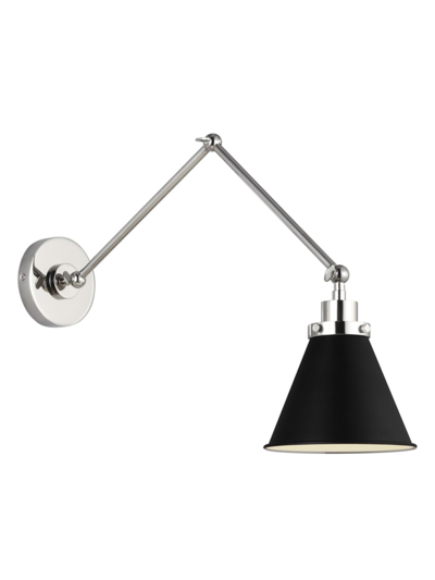 Chapman & Myers Wellfleet Double Arm Cone Task Sconce In Midnight Black Polished Nickel