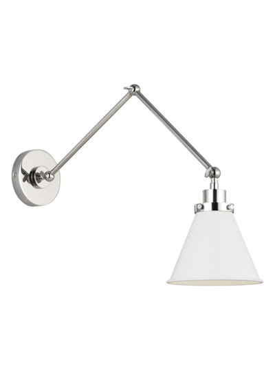 Chapman & Myers Wellfleet Double Arm Cone Task Sconce In Matte White Polished Nickel