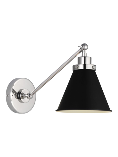 Chapman & Myers Single Arm Task Sconce Lamp In Midnight Black Polished Nickel