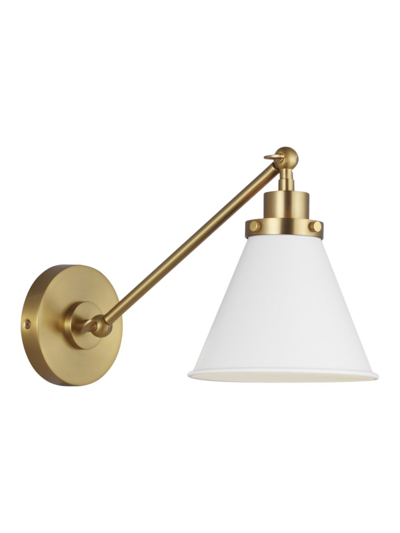 Chapman & Myers Single Arm Task Sconce Lamp In Matte White Burnished Brass