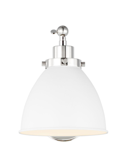 Chapman & Myers Single Arm Dome Task Sconce Lamp In Matte White Polished Nickel