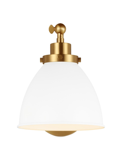 Chapman & Myers Single Arm Dome Task Sconce Lamp In Matte White Burnished Brass