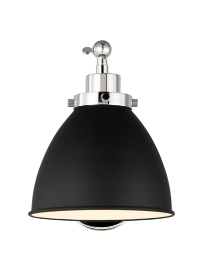 Chapman & Myers Single Arm Dome Task Sconce Lamp In Midnight Black Polished Nickel