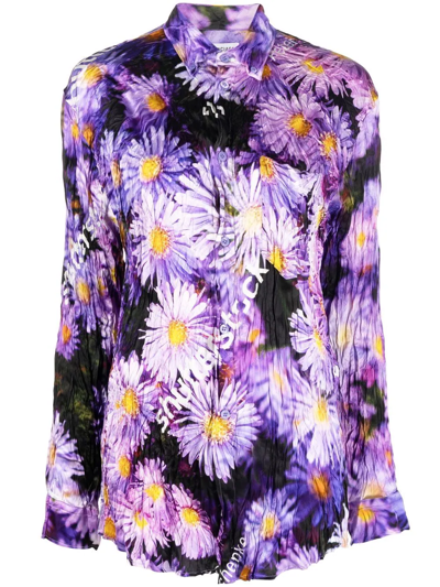 Balenciaga Floral-print Crinkled Shirt In Purple