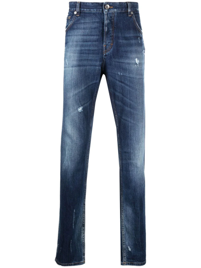 Roberto Cavalli Whiskered Patch-detail Slim Jeans In Blue