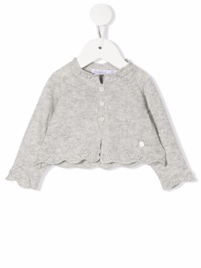 Patachou Babies' Scallop-edge Knit Cardigan In Grey