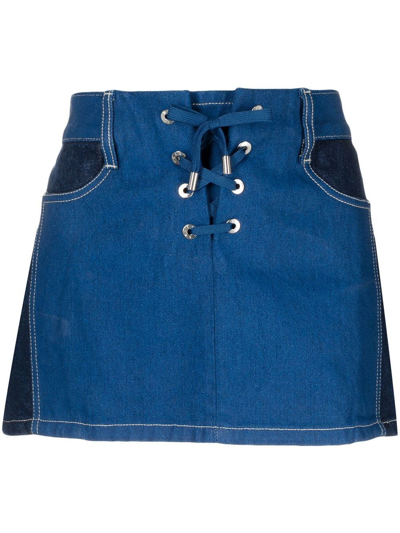 Dion Lee Lace-up Denim Mini Skirt In Blau