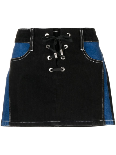 Dion Lee Lace-up Denim Miniskirt In Black